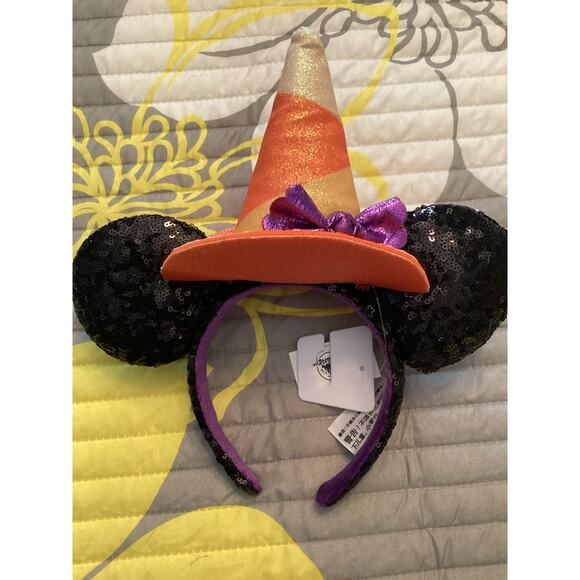 NWT Disney Parks Halloween Candy Corn Witches Hat Minnie Mouse Ears Headband - Picture 2 of 3